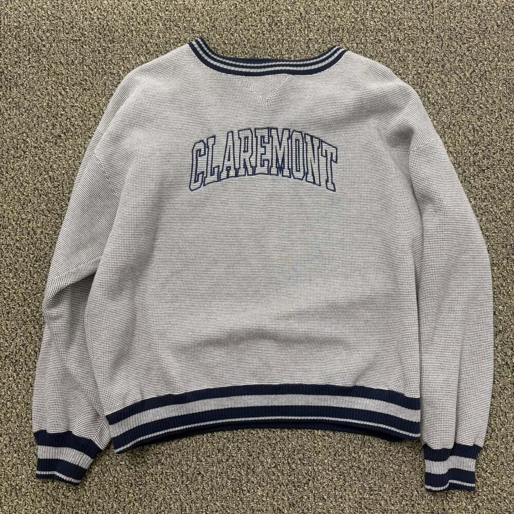 Time Out Claremont Sweatshirt Size M Gray Navy Striped Spellout